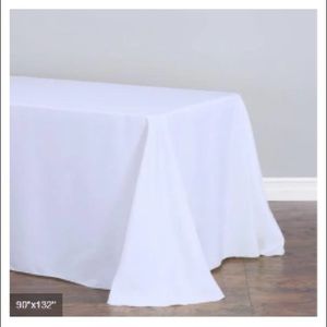 90"x132" White Polyester Round Corner Rectangular Tablecloth